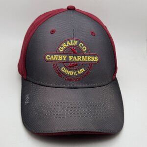 MAX Canby Farmers Grain Co. Baseball Cap Gray Burgundy Snapback Hat Purina